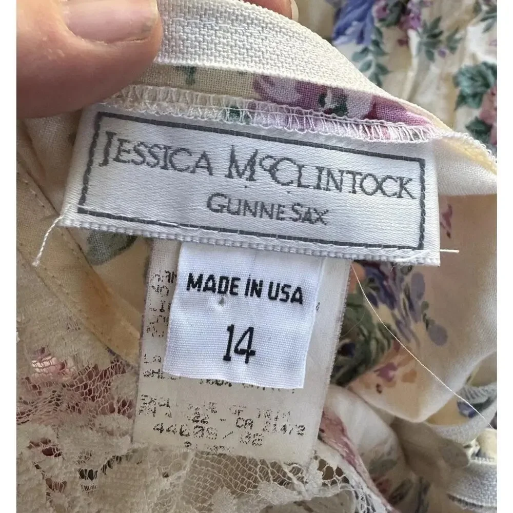 Vintage Jessica McClintock Gunne Sax Dress Girls 14 Floral Lace Prairie Boho